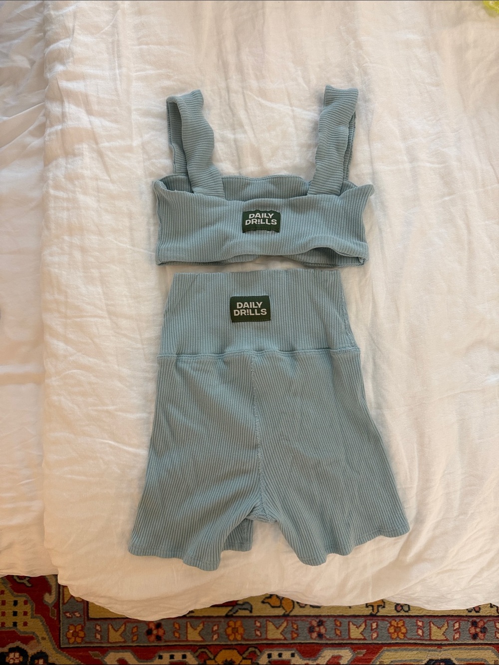 Daily Drills Light Blue Ribbed Crop Tank & High-Waist Biker Shorts Set